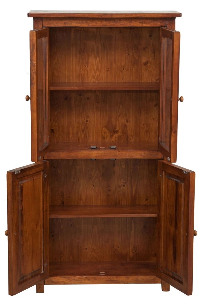 Biscottini Vetrina Credenza Country in legno massello di tiglio finitura noce L68xPR25xH130 cm. Made in Italy