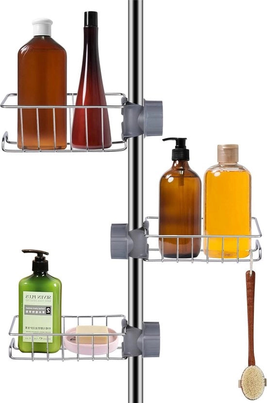 Pannello doccia senza forare in acciaio inossidabile l 3-segmento contenitore sapone doccia in acciaio inossidabile senza forare per barra 18-27 mm (argentato)