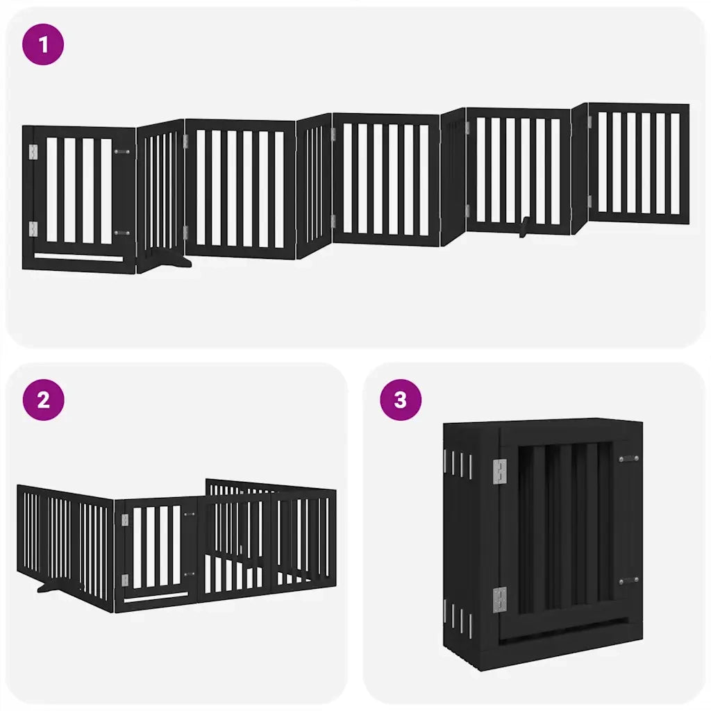 Cancello per Cani Porta Pieghevole Nero 9 Pannelli 450cm Pioppo CFW4095870