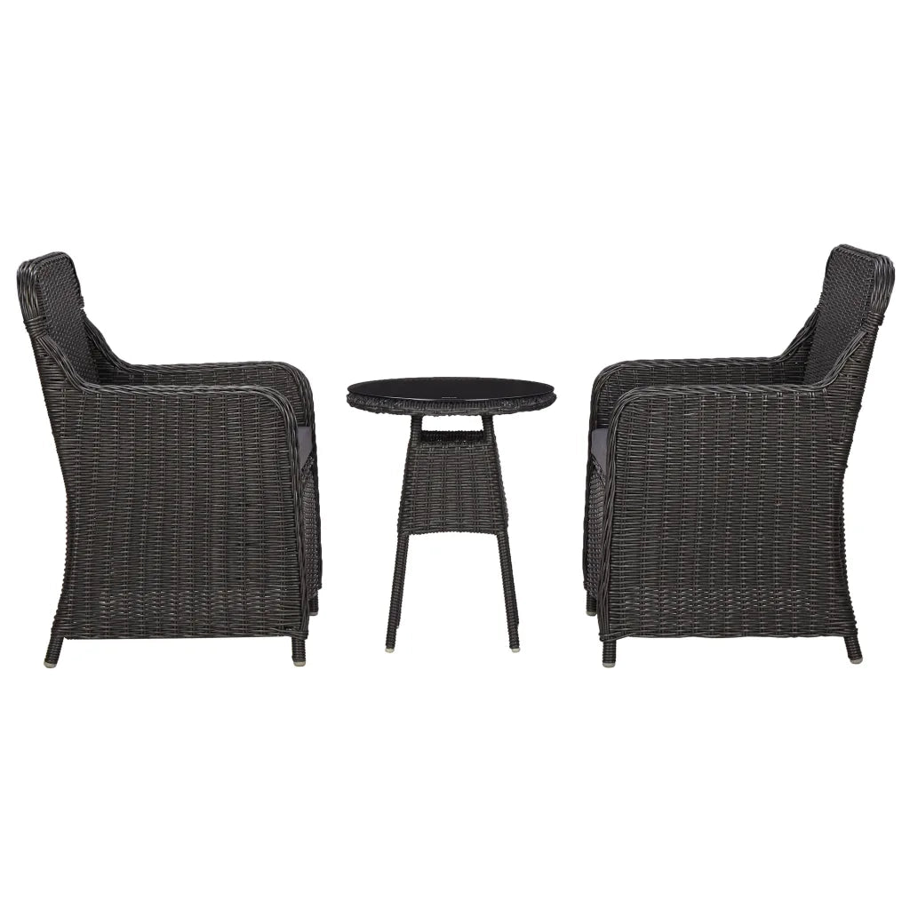 Set Bistrot da Giardino 3 pz con Cuscini in Polyrattan Nero