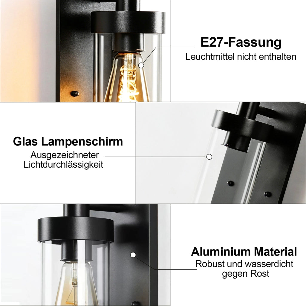 ZMH Lampada da Esterno Interno E27 Max 40W Nero per Terrazza Balcone/Parete Giardino Senza Lampadina
