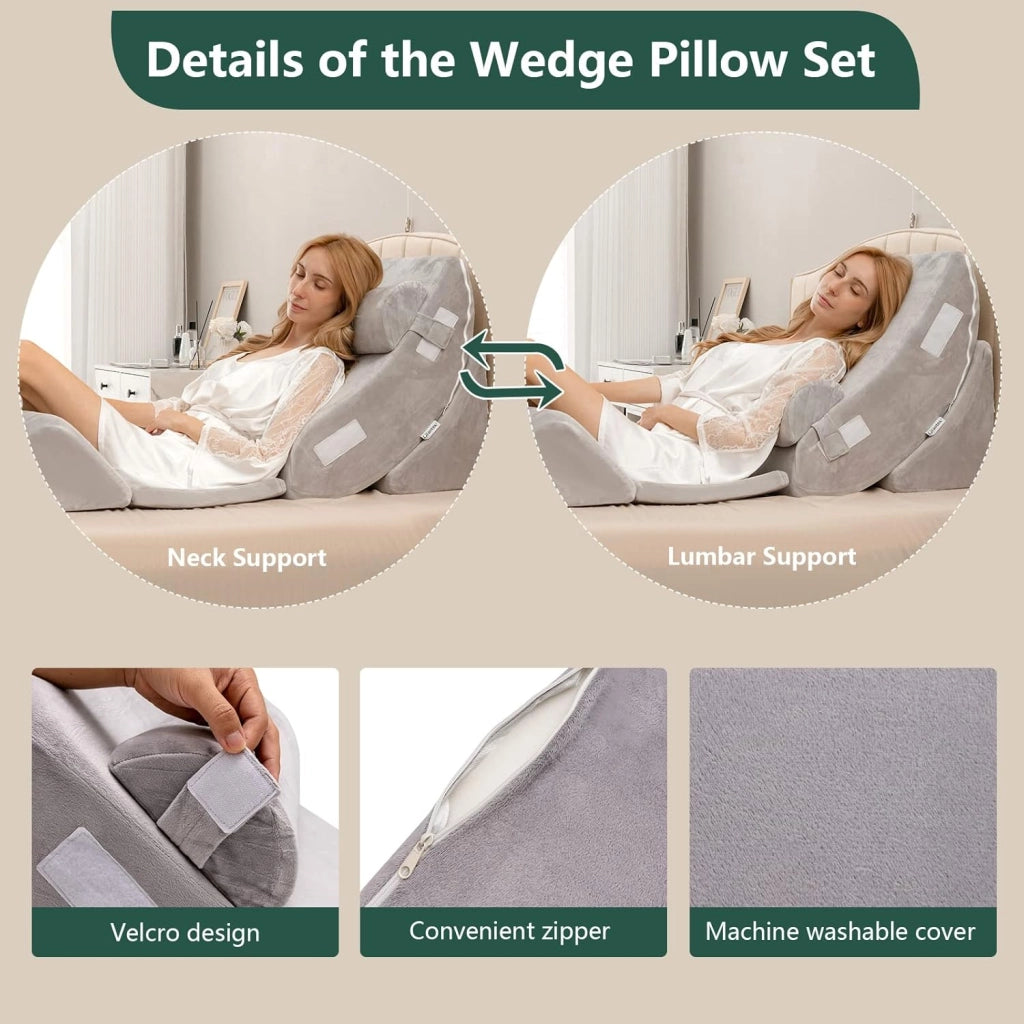 Set di 6 cuscini con zeppa in memory foam, cuscino da lettura con poggiatesta e cuscino gambe rialzate per dopo la chirurgia, gravidanza, sonno laterale