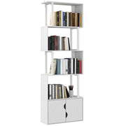 Libreria Moderna con 5 Ripiani e Armadietto a 2 Ante in Legno. 60x23.8x179.2 cm. Bianco