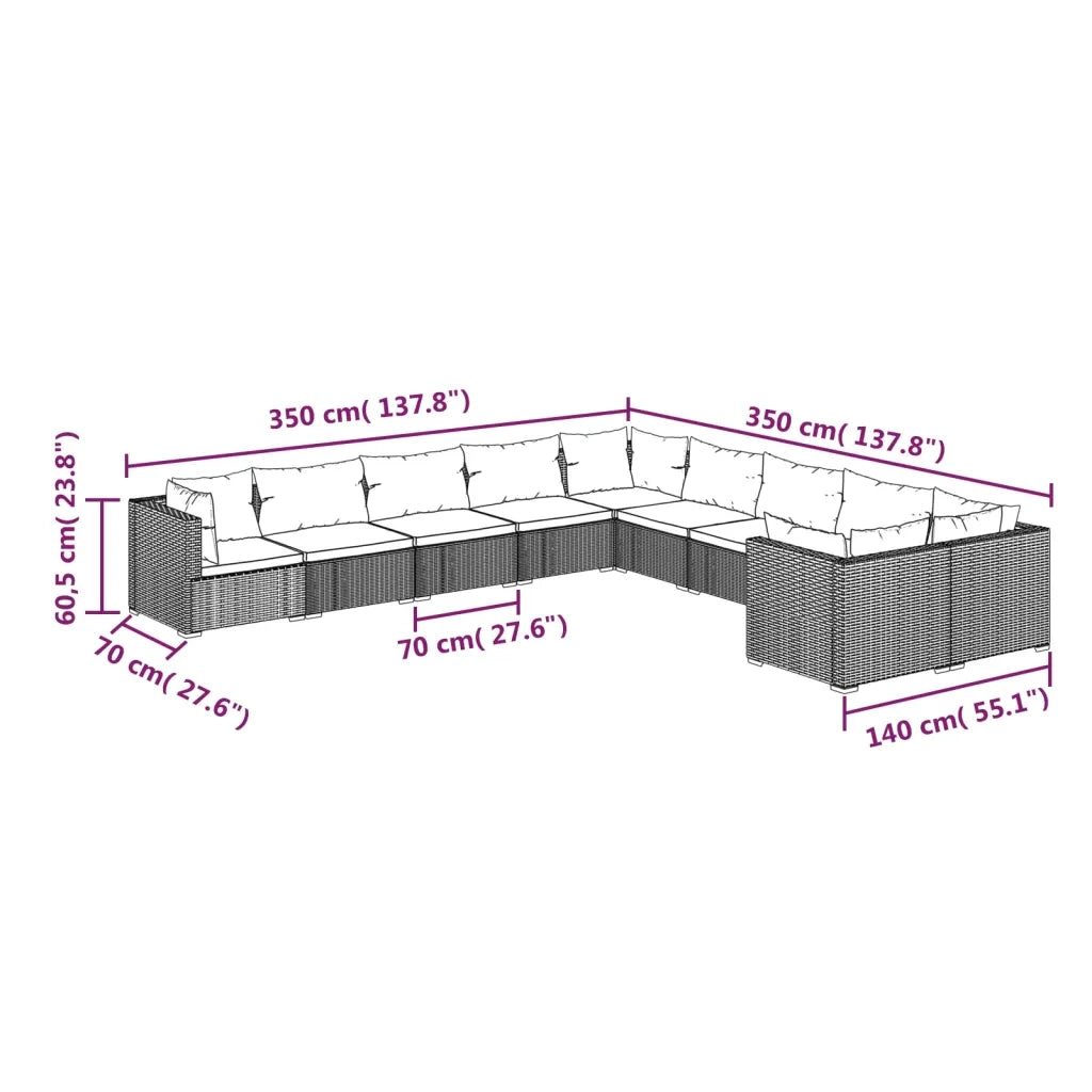 Set Divani da Giardino 10 pz con Cuscini in Polyrattan Marrone cod mxl 35176