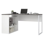 Scrivania Moire, Scrittoio multiuso, Tavolo per ufficio porta PC, Piano di lavoro, 145x81 h77 cm, Bianco e Grigio