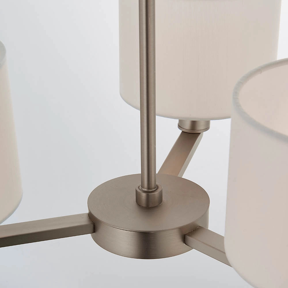 Lampadario 3 luci nichel opaco, paralumi bianco E14