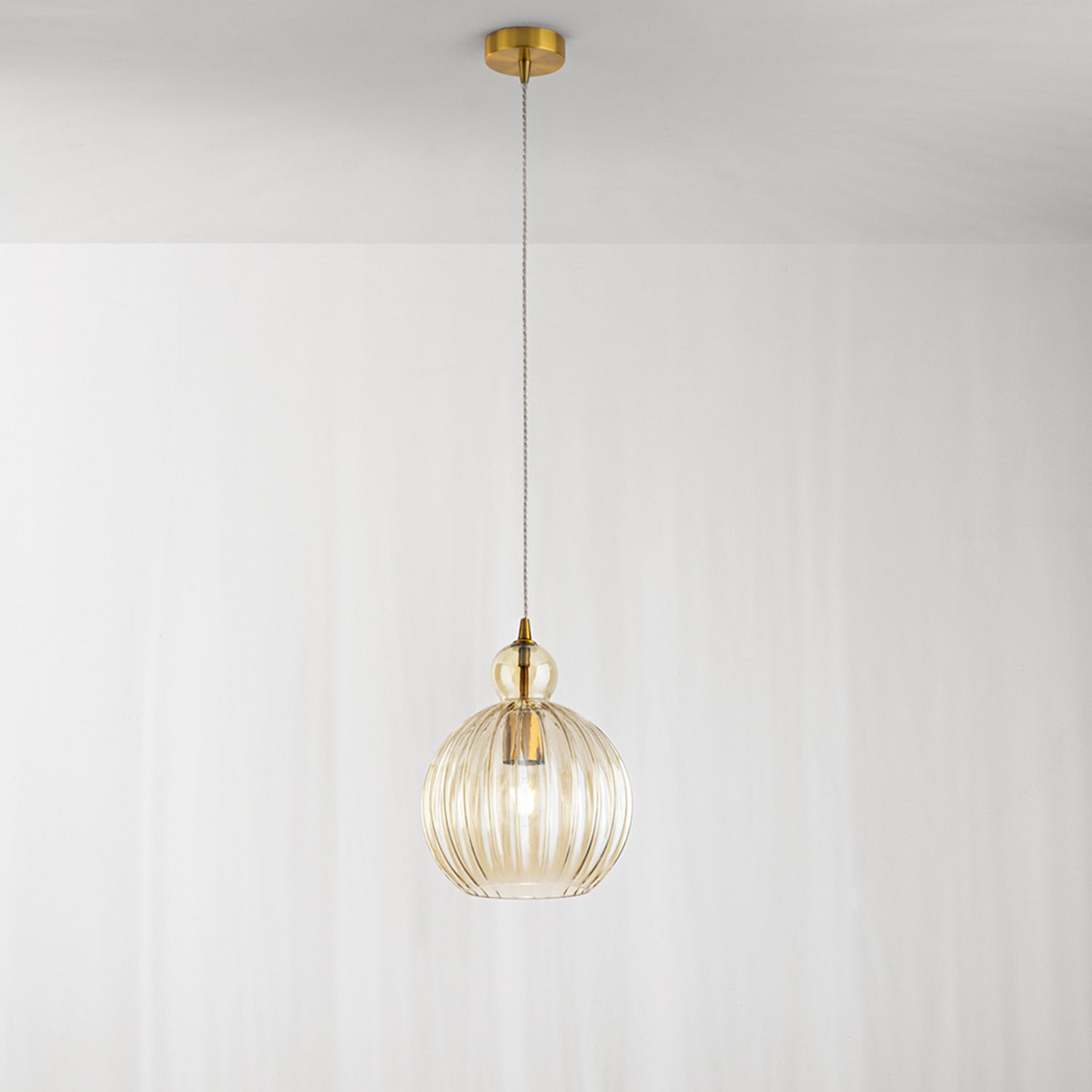Sospensione Contemporanea Metallo Vetro Cognac 1 Luce E27 Ip20 D32