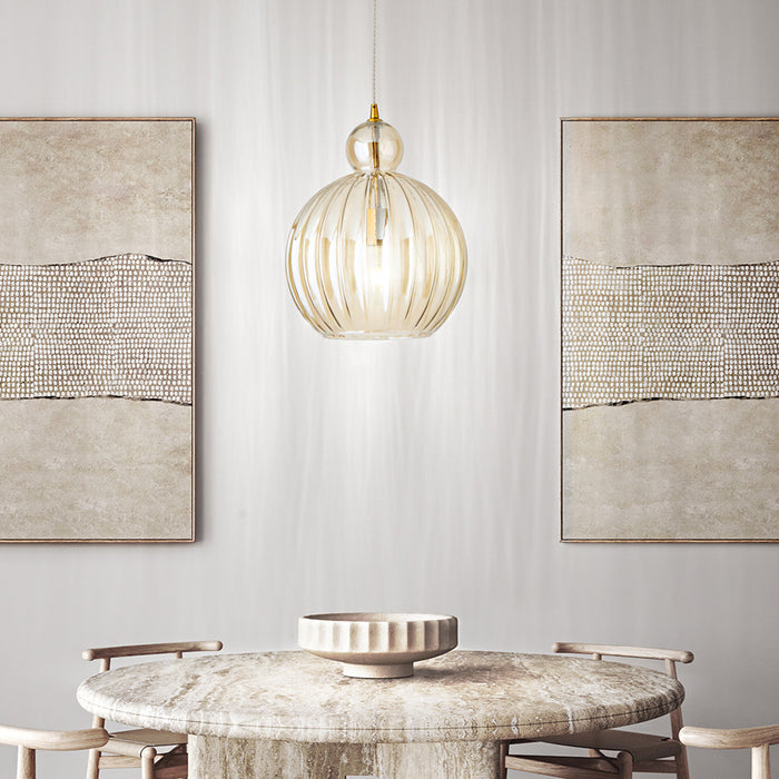 Sospensione Contemporanea Metallo Vetro Cognac 1 Luce E27 Ip20 D32