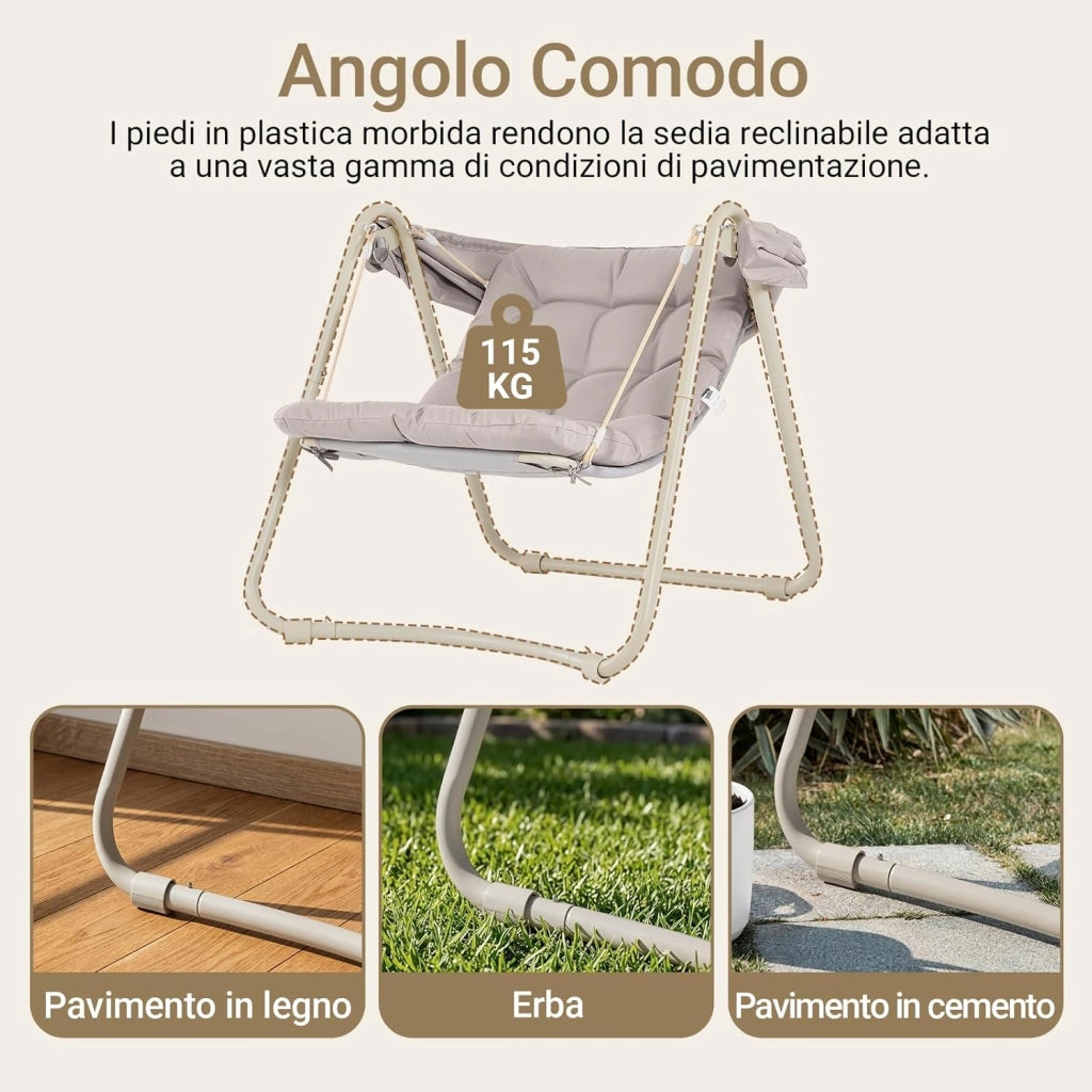Dondolo da Giardino Poltrona Relax con Parasole Regolabile Amaca da Giardino Sedia a Dondolo per Esterni e Interni Poltrona Sospesa Beige 108x126x163 cm OGS62-MI