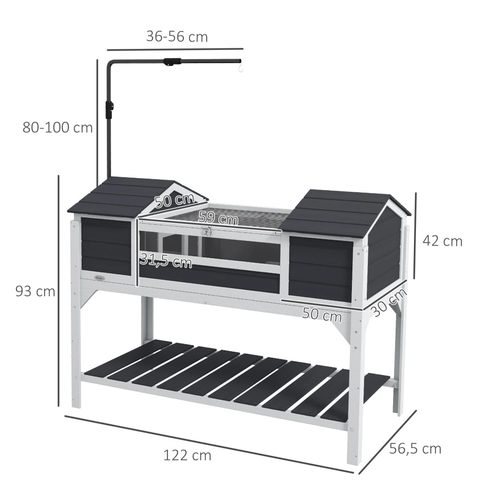 Casetta per tartarughe con 2 nicchie e lampada regolabile ¨C zephmum ¨C legno massello 122x56.5x93 cm grigio