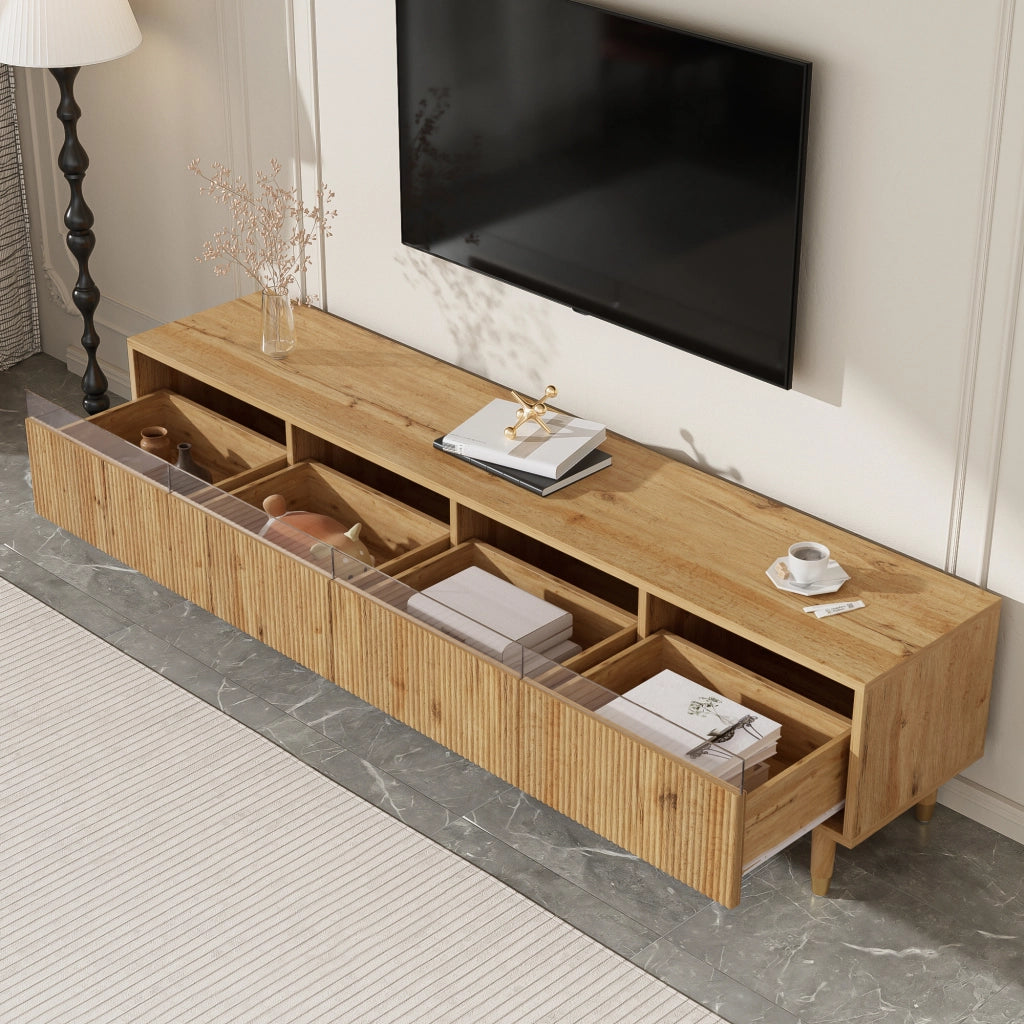 Mobile TV con 4 Cassetti e Passacavi; Design Minimalista; Soggiorno; 178??35??45 cm; in MDF; Effetto Legno