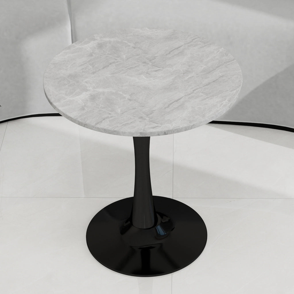 Tavolino rotondo con design moderno; in marmo artificiale nero e grigio