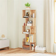 MOBILE LIBRERIA IN LEGNO A 5 RIPIANI CON DIVISORIO 60X24X184.5 CM COLOR LEGNO