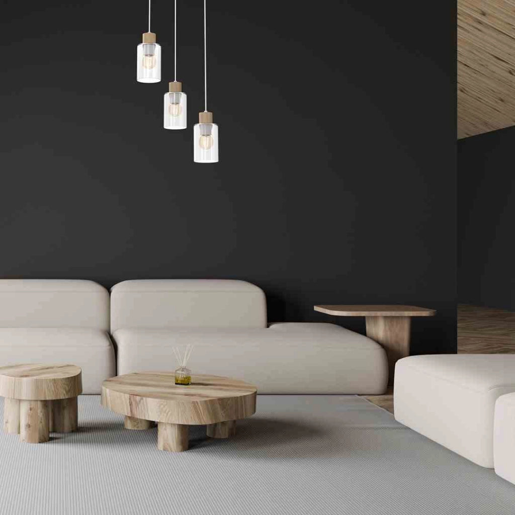Lampada a sospensione Milagro Madera 3xE27 Ø30cm bianca