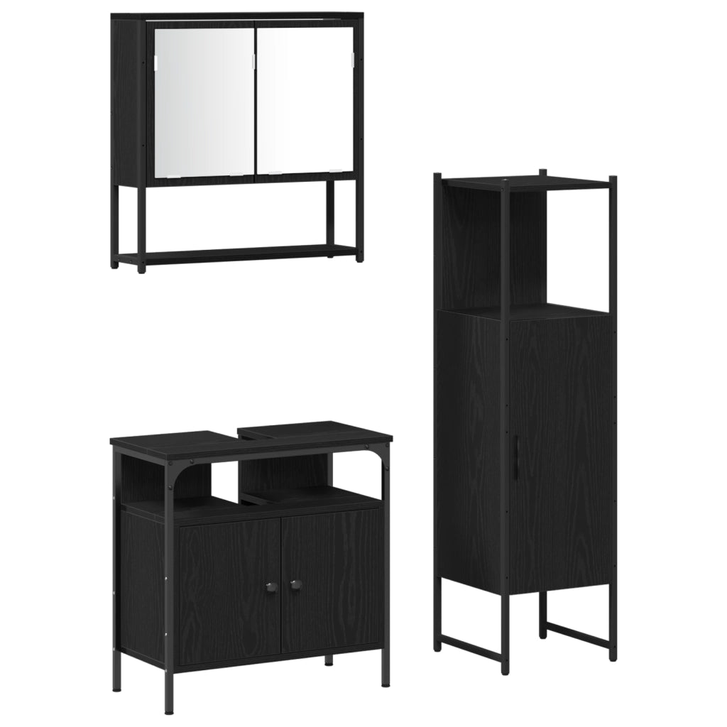 Set di Mobili da Bagno 3 Pezzi Quercia Nera Legno Ingenerizzato