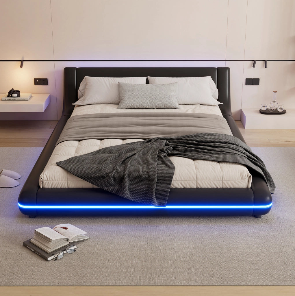 Letto basso 140x200 cm in PU con LED ambientale