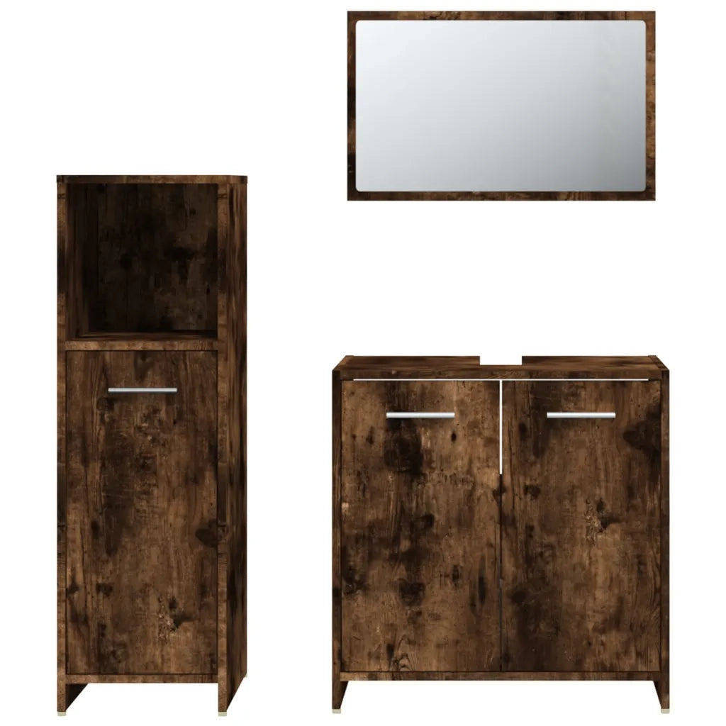 Set Mobili da Bagno 3 pz Rovere Fumo in Legno Multistrato 3154406