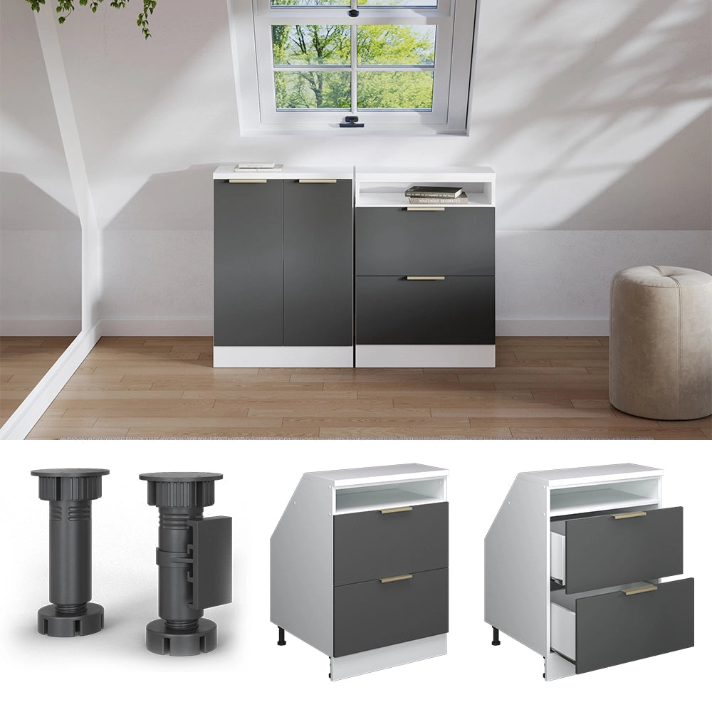 Mobile sottotetto Rion Antracite-oro/Bianco 60 x 83.8 cm con 2 cassetti, carcassa 60 cm profondità Vicco