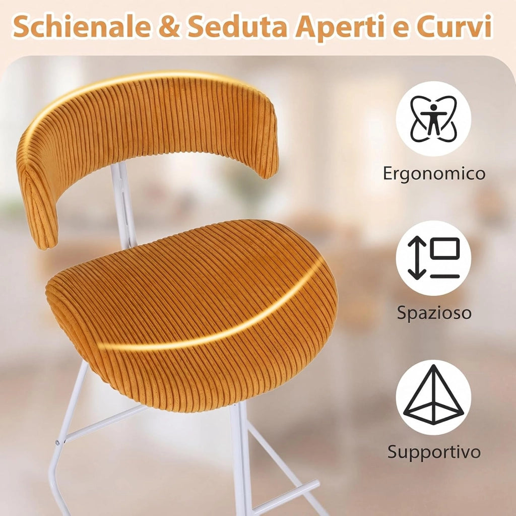Set di 2 Sedie da Pranzo Imbottite | Sgabelli da Bar Senza Braccioli con Schienale Curvo e Poggiapiedi, Portata 113 kg, Sedie da Cucina Moderne per Soggiorno