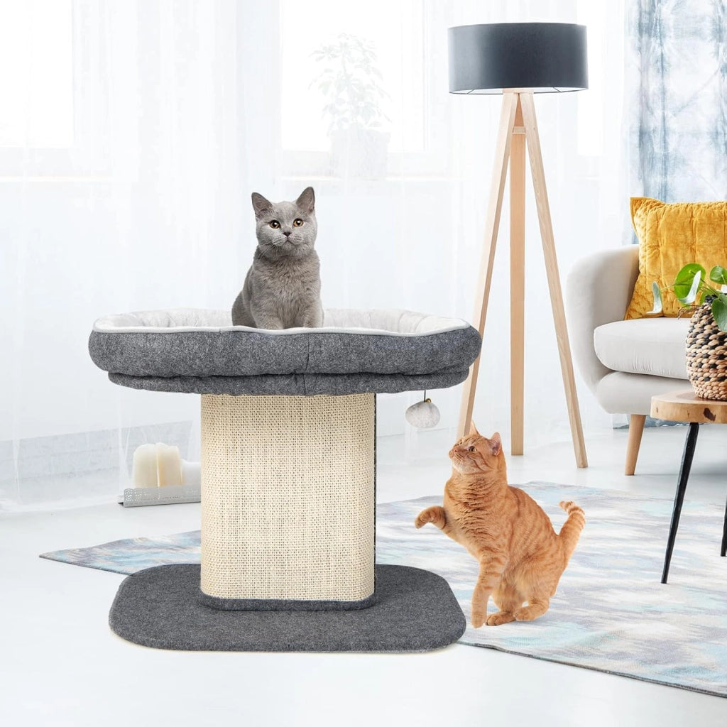 Tiragraffi per Gatti, Albero Tiragraffi Gatto con Grande Cuccia in Peluche e Tiragraffi in Sisal e Palla, Tiragraffi da Divano in Legno per Gatti Piccoli, Portata 20 kg (Grigio)