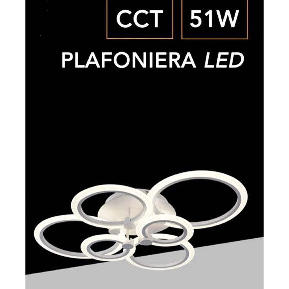 Trade Shop - Lampadario Led Cct 3 Tonalità 3000k-6500k Plafoniera 51w Con 6 Cerchi Design Moderno C08-3c -