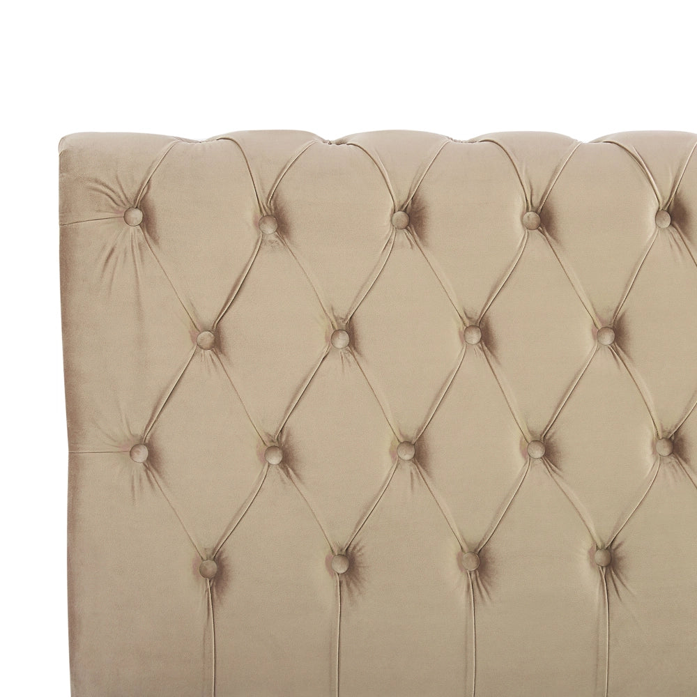 Letto ad acqua in velluto beige 160 x 200 cm con testiera trapuntata stile glamour