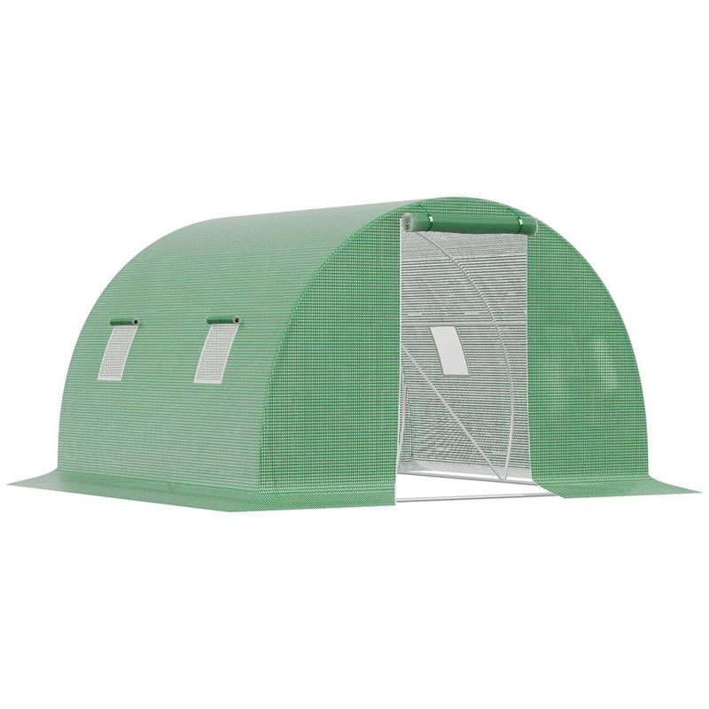 SERRA A TUNNEL DA ESTERNO CON COPERTURA IN PE PORTA CON CERNIERA E 4 FINESTRE VERDE