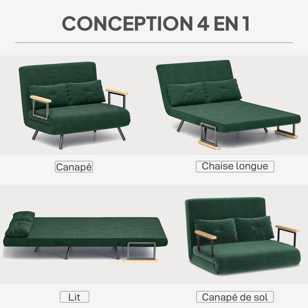 Divano letto 2 posti con schienale regolabile e 2 cuscini ¨C zephmum ¨C verde 102x73x81 cm