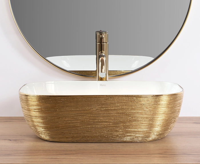Lavabo Da Appoggio Rea Belinda White Gold Brush