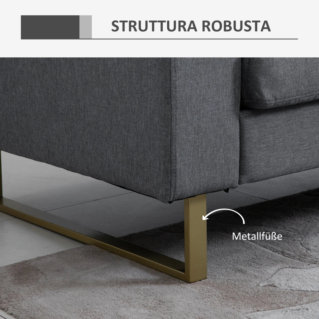 Divano 3 Posti in Tessuto con Cuscini e Braccioli ¨C Zephmum ¨C 200x82x78 cm Grigio Scuro