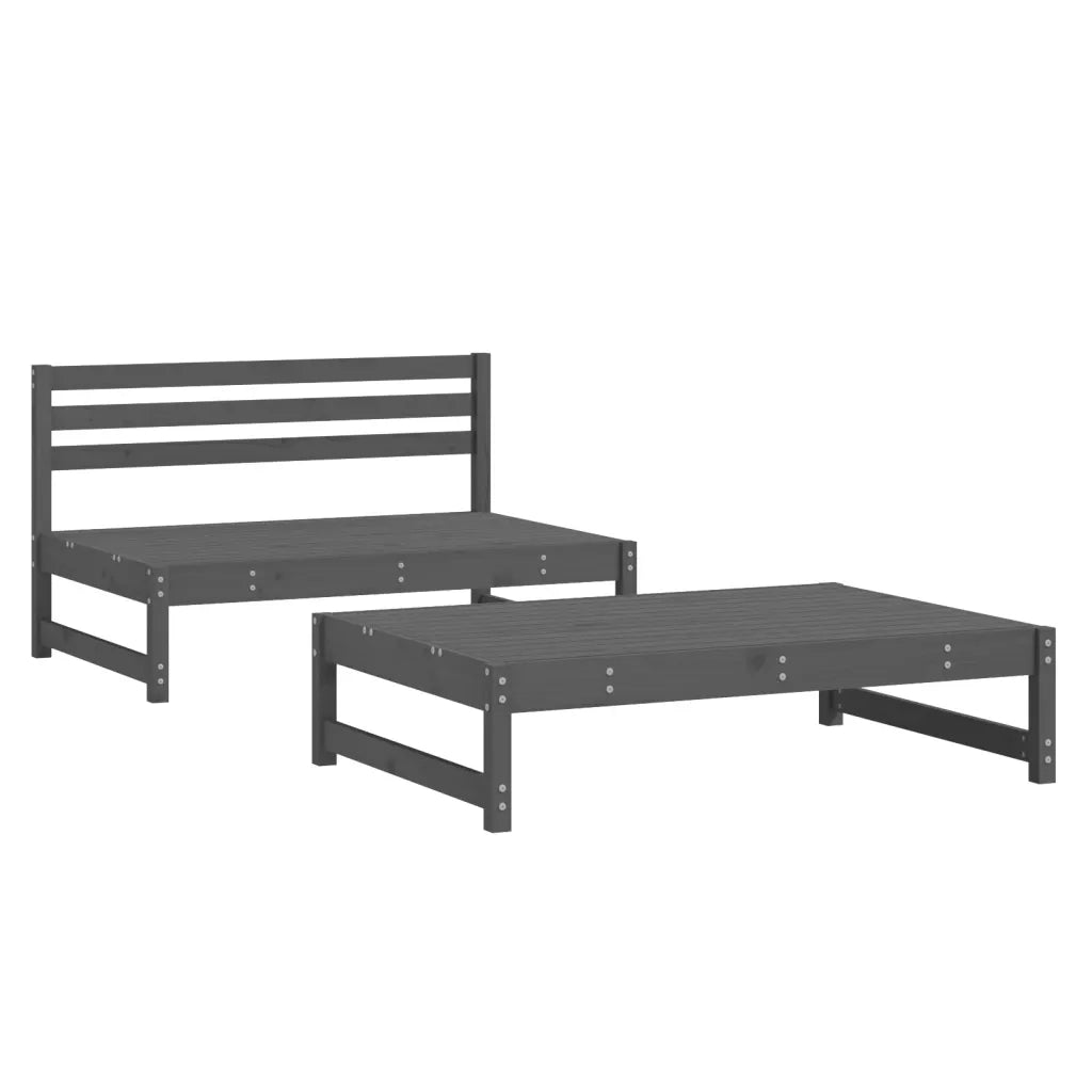 Salotto da Giardino-Set Salotto da Giardino 2 pz Grigio in Legno Massello di Pino