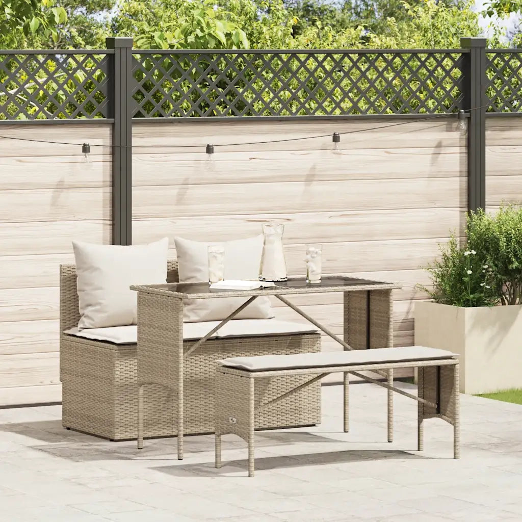 Set da Pranzo da Giardino 3 pz | Set Salotto da Giardino con Cuscini Beige in Polyrattan
