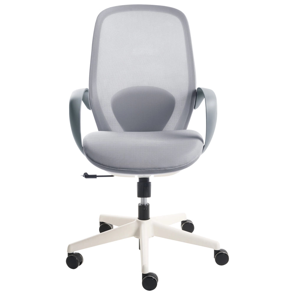 Sedia da ufficio in rete grigio Base girevole Braccioli Schienale reclinabile Altezza regolabile Seduta in schiuma modellata PU Ufficio domestico Open space