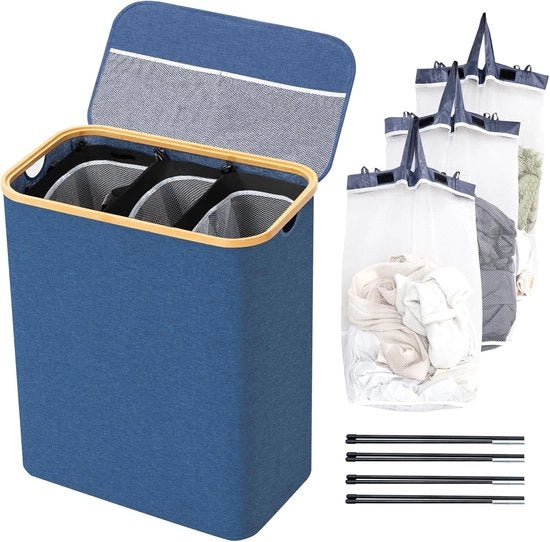 Scatola per il bucato 3 cassetti - Risciacquatore con tasche rimovibili – Scatola per il bucato con coperchio – Risciacquatore con coperchio – Pieghevole - Box per il bucato