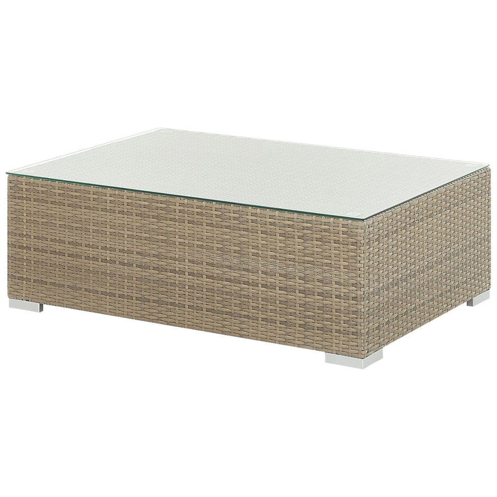 Set relax da giardino Cuscini in rattan marrone chiaro in PE color crema per 8 persone Set da 5 pezzi per esterni