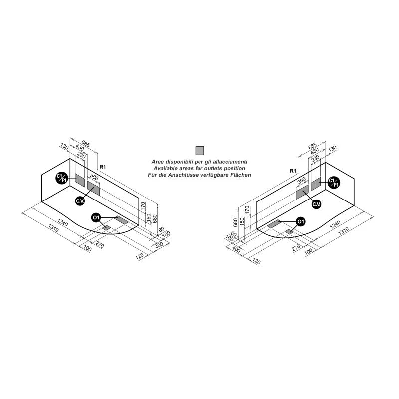 Guscio vasca 170 x 70 sx rettangolare serie genny con pannello