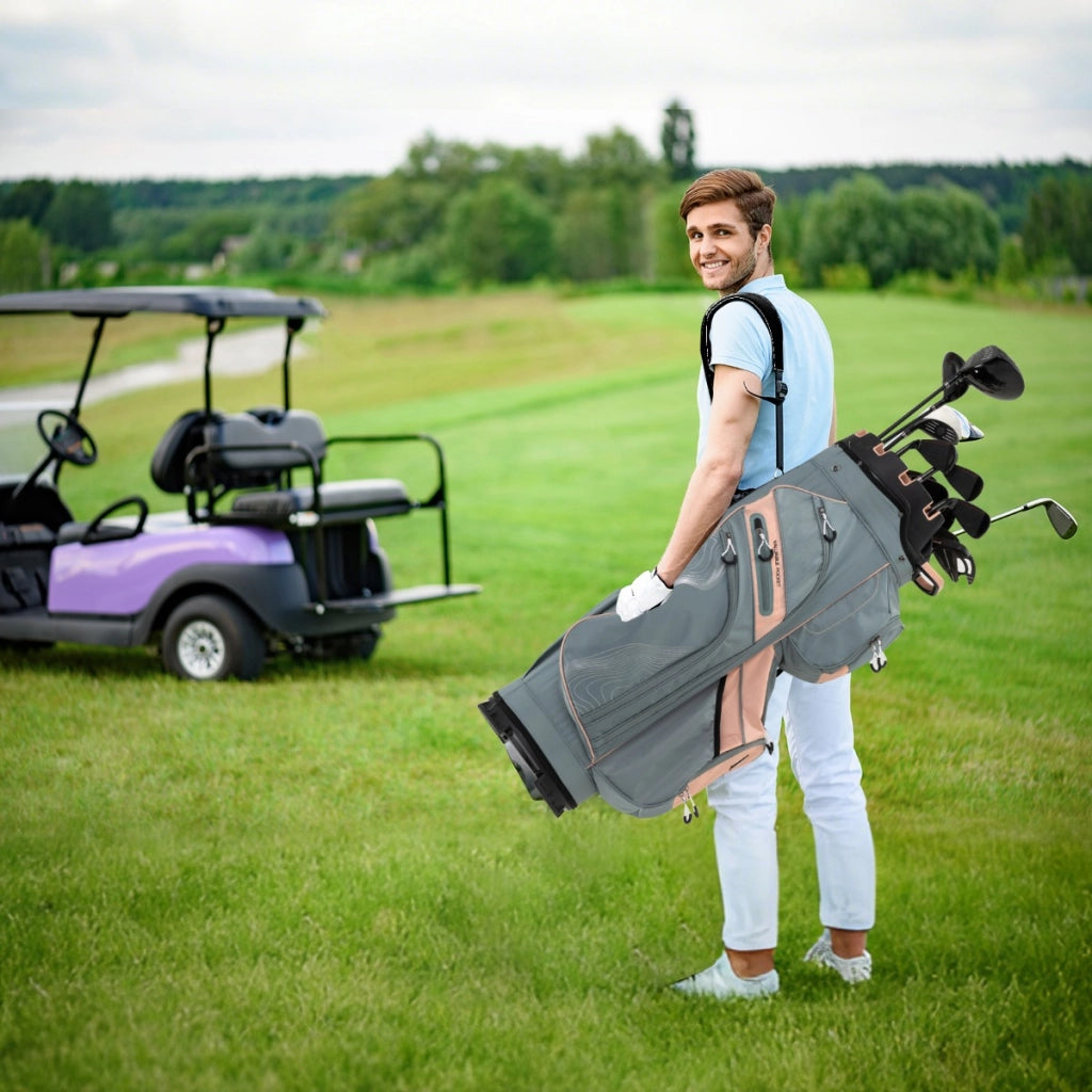 Borsa da golf con serratura e divisori a 14 vie tracolla imbottita sacca isolante, Borsa carrello da golf porta ombrello e cappuccio antipioggia Rosa