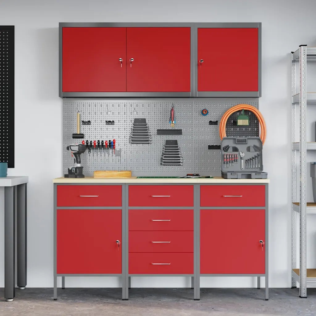 Mobile da lavoro 8 pcs Rosso Legno ingegnerizzato e acciaio 3321441