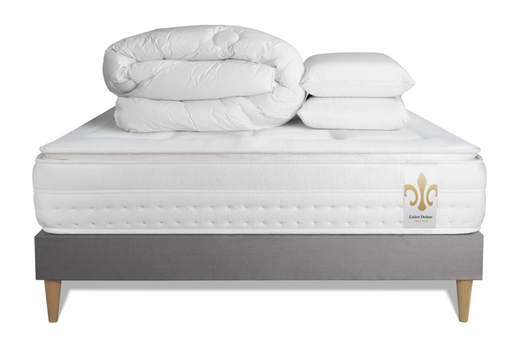 Pacchetto letto completo - Materasso 200x200cm + Box spring con doghe (kit) + 2 cuscini + Piumino - Vingt-Huit PLUS