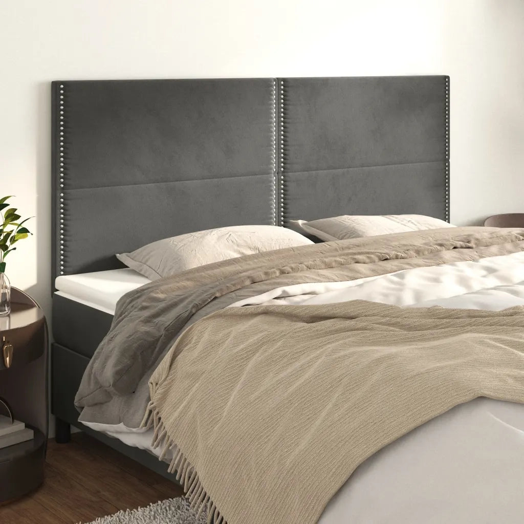 Testiera-Testata Decorativa Grigio Scuro 200x5x118/128 cm Velluto 494597
