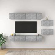 Mobili Porta TV 8 pz-Credenza per TV Grigio Cemento in Legno Multistrato