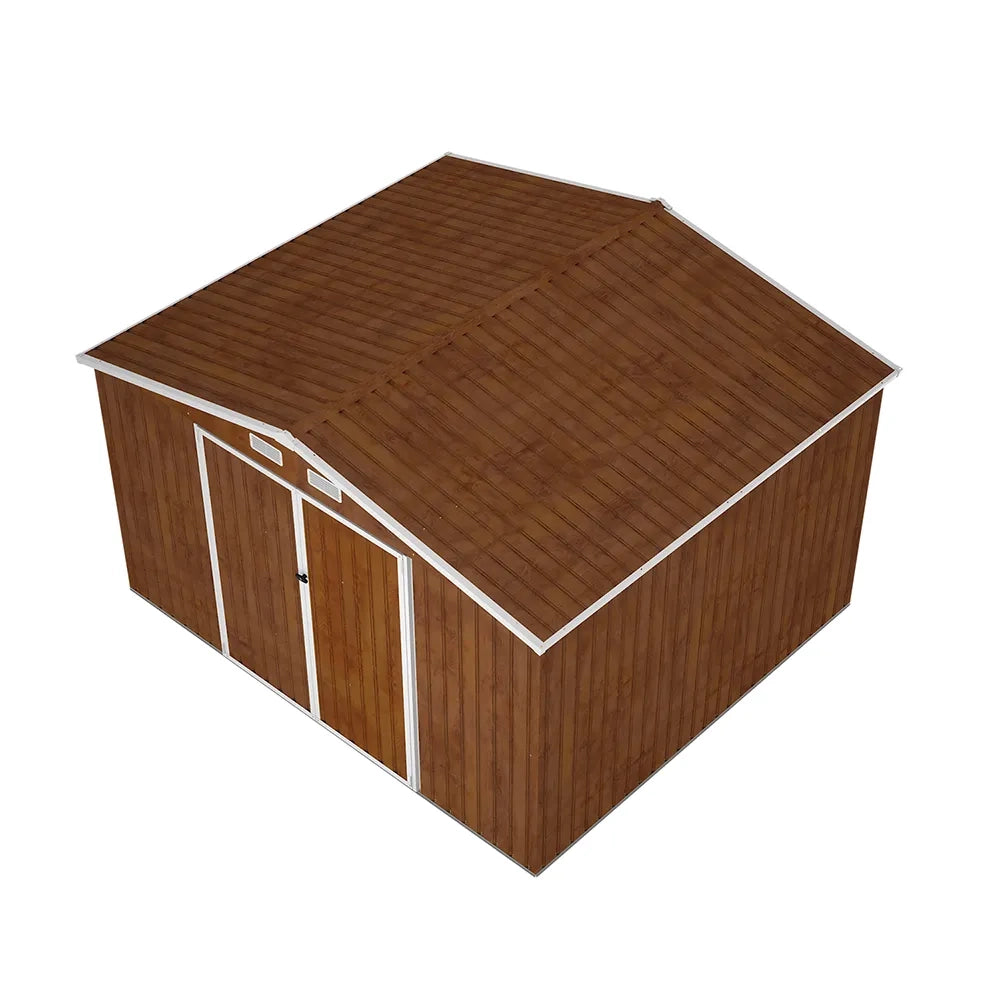 Casetta da giardino in acciaio zincato effetto legno 3,21x2,77xh2,17 m - 131kg - 8,9 metri quadri
