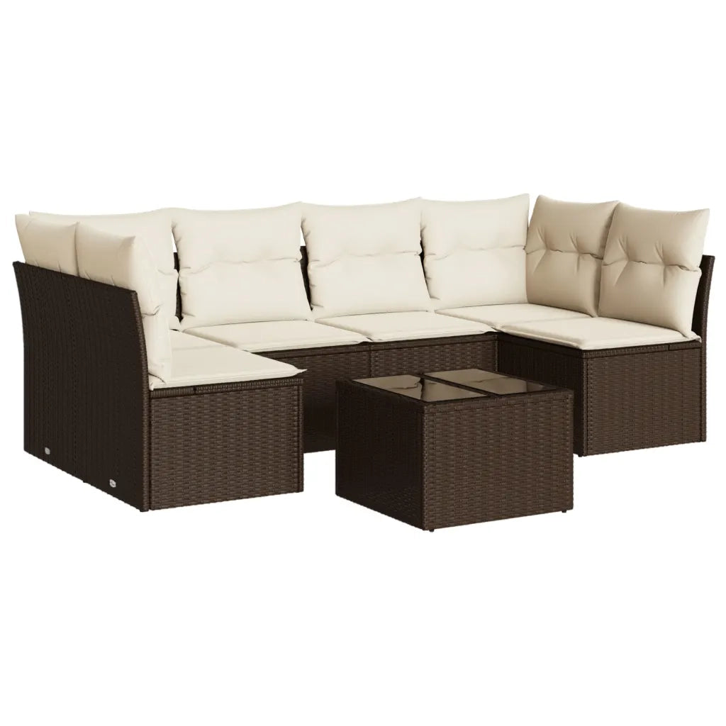 Set Divani da Giardino 7 pz con Cuscini Marrone in Polyrattan 3217403
