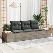Set di divani da giardino 3 pezzi con cuscini grigio polyrattan acacia