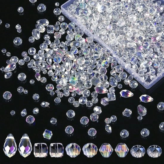 Set di 900 cristallo di vetro perle in diverse misure per la creazione di gioielli - Ideale per collane, orecchini e bracciali