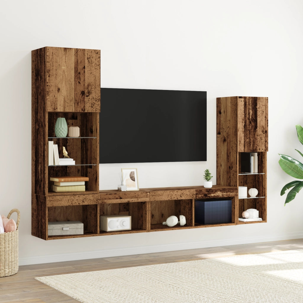 Mobile TV  con luci LED Legno invecchiato 40.5x30x102 cm