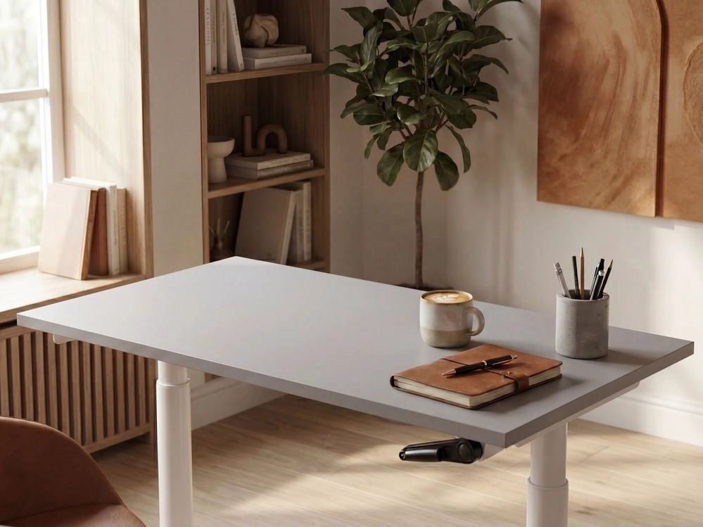 Scrivania regolabile in altezza elettricamente grigio e bianco 120 x 72 cm Struttura in acciaio verniciato a polvere
