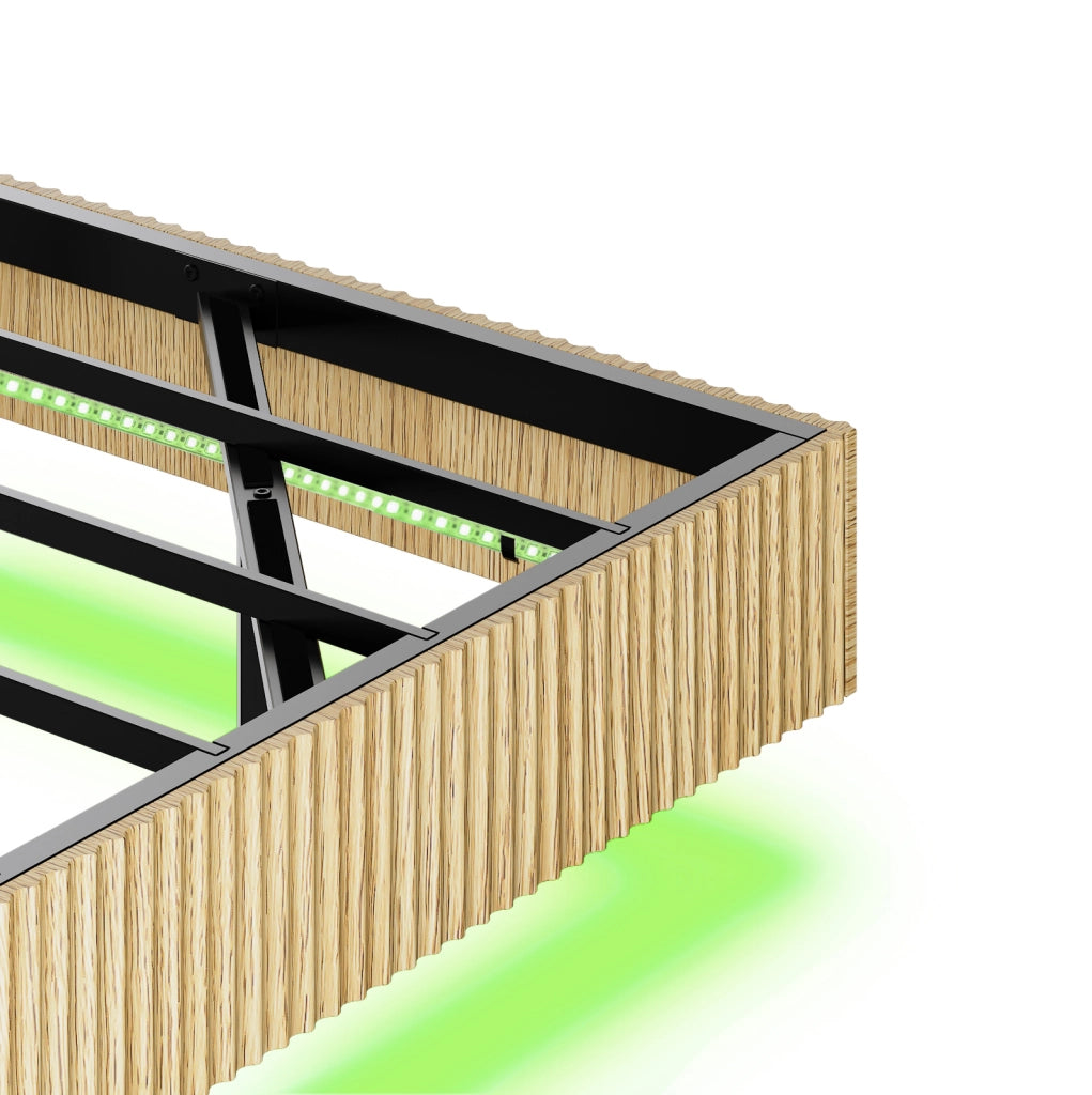 Letto sospeso 210.5x184x99.7 cm con presa integrata e luci LED RGB in metallo e pannello di particelle naturale
