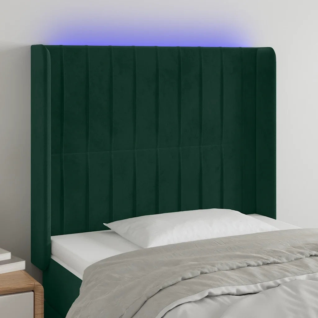 Testiera | Testata a LED Verde Scuro 93x16x118/128 cm in Velluto