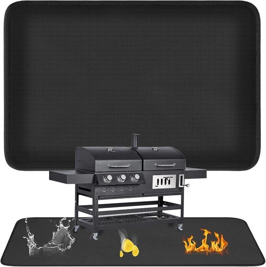 Grillmat Premium 60 x 36 Pollici - Sostegno Antifiamma per BBQ - Telaio Antincendio per Uso Esterno - Impermeabile e Oleofobo - Nero